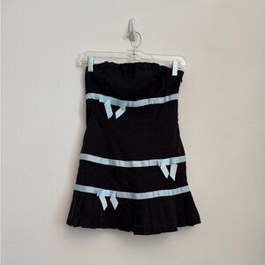 Kimchi Blue Black Strapless Skirt with Light Blue Ribbon Detail